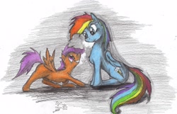 Size: 3204x2068 | Tagged: safe, artist:goina, imported from derpibooru, rainbow dash, scootaloo, happy, smiling