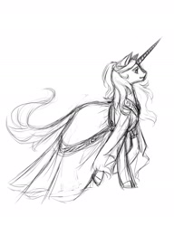 Size: 1600x2087 | Tagged: safe, artist:valkyrie-girl, imported from derpibooru, oc, oc only, classical unicorn, pony, unicorn, clothes, cloven hooves, dress, female, leonine tail, mare, solo