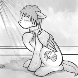 Size: 720x720 | Tagged: safe, artist:deyogee, imported from derpibooru, pony, achievement hunter, lucky number seven, michael jones, monochrome, ponified, rooster teeth, shower, solo