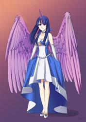 Size: 1335x1885 | Tagged: safe, artist:margony, imported from derpibooru, twilight sparkle, human, clothes, dress, female, horned humanization, humanized, light skin, solo, twilight sparkle (alicorn), winged humanization