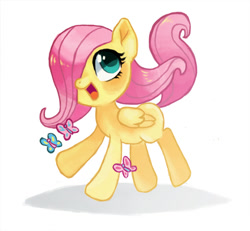 Size: 600x554 | Tagged: safe, artist:kdnoodles, imported from derpibooru, fluttershy, butterfly, cute, female, filly, shyabetes, simple background, solo, younger