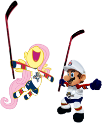 Size: 811x985 | Tagged: safe, artist:fjojr, imported from derpibooru, fluttershy, florida panthers, goal, happy, hockey, mario, nhl, super mario bros.