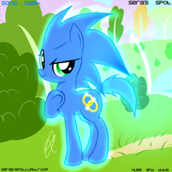 Size: 500x500 | Tagged: artist needed, source needed, safe, imported from derpibooru, oc, oc only, oc:sonic dash, pony, ponified, solo, sonic the hedgehog, sonic the hedgehog (series)