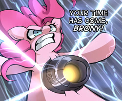 Size: 600x500 | Tagged: safe, artist:uc77, imported from derpibooru, pinkie pie, ask hotblooded pinkie, arc reactor, badass, beam, female, iron man, repulsor, solo, unibeam