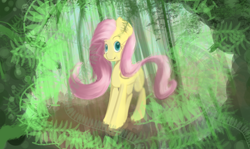 Size: 1150x686 | Tagged: safe, artist:timeforsp, imported from derpibooru, fluttershy, female, forest, solo