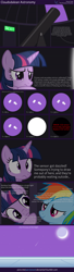 Size: 6400x23400 | Tagged: safe, artist:parclytaxel, imported from derpibooru, rainbow dash, twilight sparkle, alicorn, pony, .svg available, absurd resolution, cloudsdale, comic, dobsonian, female, mare, meteor, moon, night, stars, telescope, twilight sparkle (alicorn), vector