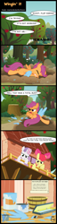 Size: 1066x4133 | Tagged: safe, artist:toxic-mario, imported from derpibooru, apple bloom, scootaloo, sweetie belle, flight to the finish, clubhouse, comic, crusaders clubhouse, cutie mark crusaders, faceplant, falling, paint, paper, scootaloo can't fly