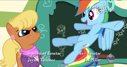 Size: 1152x608 | Tagged: safe, imported from derpibooru, screencap, ms. harshwhinny, rainbow dash, flight to the finish, meme, youtube caption