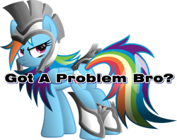 Size: 1004x795 | Tagged: safe, edit, imported from derpibooru, rainbow dash, armor, female, got a problem bro, problem, solo