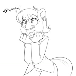 Size: 1280x1280 | Tagged: safe, artist:3mangos, imported from derpibooru, ms. harshwhinny, anthro, flight to the finish, ambiguous facial structure, cute, excited, female, grayscale, lineart, monochrome, ms. cutewhinny, solo, unprofessional