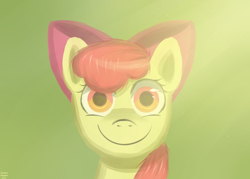 Size: 2800x2000 | Tagged: safe, artist:arastane-siryphia, imported from derpibooru, apple bloom, earth pony, pony, c:, female, looking at you, smiling, solo, uncanny valley