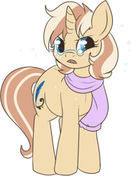 Size: 362x484 | Tagged: safe, artist:lulubell, imported from derpibooru, oc, oc only, oc:lulubell, pony, unicorn, clothes, scarf, simple background, snow, solo, transparent background