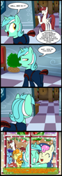 Size: 711x2000 | Tagged: safe, artist:madmax, imported from derpibooru, bon bon, carrot top, golden harvest, lyra heartstrings, minuette, sweetie drops, oc, oc:fausticorn, comic:a gift for hearth's warming eve, a gift for hearth's warming eve, comic, female, lauren faust, lesbian, lyrabon, shipping, sneaking suit, tail wrap