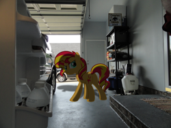 Size: 2592x1944 | Tagged: safe, artist:chatterbeast, artist:musical-medic, imported from derpibooru, sunset shimmer, pony, unicorn, butt, garage, irl, photo, plot, ponies in real life, refrigerator, solo