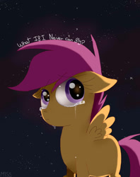 Size: 1512x1912 | Tagged: safe, artist:misspolycysticovary, imported from derpibooru, scootaloo, crying, female, scootaloo can't fly, solo