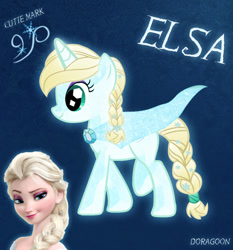 Size: 863x926 | Tagged: safe, artist:doragoon, imported from derpibooru, pony, unicorn, braid, cape, clothes, crystallized, disney, dreamworks face, elsa, frozen (movie), ponified, solo