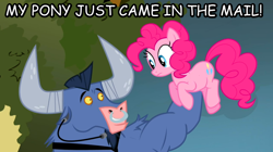 Size: 778x437 | Tagged: safe, edit, edited screencap, imported from derpibooru, screencap, iron will, pinkie pie, putting your hoof down, image macro