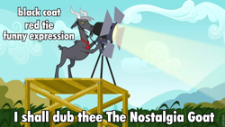 Size: 960x540 | Tagged: safe, imported from derpibooru, nostalgia goat, goat, caption, image macro, nostalgia critic, solo, spotlight