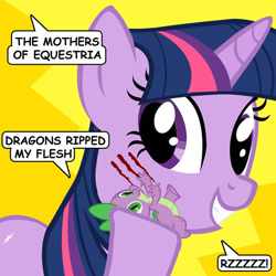 Size: 750x750 | Tagged: safe, imported from derpibooru, spike, twilight sparkle, album cover, frank zappa, parody, vector, weasels ripped my flesh