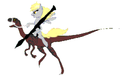Size: 500x300 | Tagged: safe, artist:teschke, imported from derpibooru, derpy hooves, dinosaur, pegasus, pony, velociraptor, animated, awesome, badass, epic derpy, female, mare, ponies riding dinosaurs, riding, rpg, rpg (weapon), solo