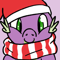 Size: 2000x2000 | Tagged: safe, artist:atrolux, deleted from derpibooru, imported from derpibooru, spike, clothes, cute, hat, santa hat, scarf, solo, spikabetes