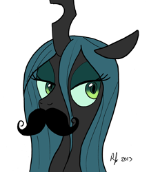 Size: 1727x2000 | Tagged: source needed, safe, artist:arrjaysketch, edit, imported from derpibooru, queen chrysalis, changeling, changeling queen, bust, colored, female, moustache, portrait, solo