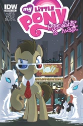 Size: 627x951 | Tagged: safe, idw, imported from derpibooru, doctor whooves, time turner, changeling, earth pony, pony, 3d glasses, comic, cover, doctor who, hot topic, my little pony logo, the doctor, the snowmen