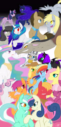 Size: 2670x5540 | Tagged: safe, artist:neonlightwolf, imported from derpibooru, applejack, big macintosh, bon bon, cheerilee, derpy hooves, discord, dj pon-3, doctor whooves, fluttershy, lyra heartstrings, octavia melody, princess celestia, princess luna, rainbow dash, scootaloo, sweetie belle, sweetie drops, time turner, twilight sparkle, vinyl scratch, zecora, oc, pegasus, pony, zebra, appledash, cheerimac, collage, dislestia, doctorderpy, female, flutterdash, lesbian, lyrabon, male, mare, scootabelle, scratchtavia, shipping, straight, twiluna, vertical