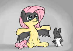 Size: 895x625 | Tagged: safe, artist:poptart36, imported from derpibooru, angel bunny, fluttershy, pegasus, pony, rabbit, animal, batman, cute, flutterbatman, hilarious in hindsight, shyabetes