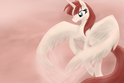 Size: 899x599 | Tagged: safe, artist:julyakasiva, imported from derpibooru, oc, oc only, oc:fausticorn, alicorn, pony, beautiful, cloud, cloudy, flying, lauren faust, solo