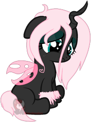 Size: 638x852 | Tagged: safe, artist:ipandacakes, imported from derpibooru, oc, oc only, oc:pomf puff, changeling, hybrid, changeling oc, heart, interspecies offspring, magical lesbian spawn, offspring, parent:oc:fluffle puff, parent:queen chrysalis, parents:canon x oc, parents:chrysipuff, pink changeling, sad, simple background, solo, transparent background, vector