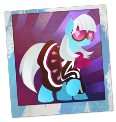 Size: 942x999 | Tagged: safe, artist:rariedash, imported from derpibooru, photo finish, earth pony, pony, female, glasses, hooves, lineless, mare, polaroid, raised hoof, smiling, solo, sunglasses