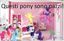 Size: 598x381 | Tagged: safe, artist:louisharry1d, imported from derpibooru, applejack, fluttershy, pinkie pie, rainbow dash, rarity, spike, twilight sparkle, asterix, image macro, irl, italian, mane six, photo, ponies in real life, pun, quality, spqr, these ponies are crazy, translated in the comments