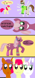 Size: 1025x2291 | Tagged: safe, artist:wlyteth, imported from derpibooru, apple bloom, cheerilee, dance fever, scootaloo, sweetie belle, hearts and hooves day (episode), 80s, 80s cheerilee, comic, cutie mark crusaders, disco, hearts and hooves day, the perfect stallion, too flashy