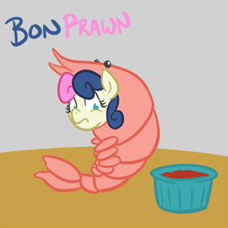 Size: 700x700 | Tagged: safe, artist:atlur, deleted from derpibooru, imported from derpibooru, bon bon, sweetie drops, shrimp, bon bon is not amused, bonafied, bonpun, solo