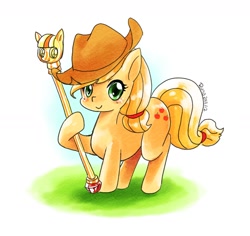 Size: 1518x1431 | Tagged: safe, artist:runa, imported from derpibooru, applejack, female, pixiv, solo, twilight scepter