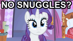 Size: 500x281 | Tagged: safe, imported from derpibooru, rarity, animated, female, image macro, imma snuggle you, solo, subversion, subverted meme