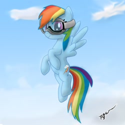 Size: 1200x1200 | Tagged: safe, artist:scratch42, imported from derpibooru, rainbow dash, female, flying, goggles, solo