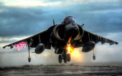 Size: 2560x1600 | Tagged: safe, artist:carnifex, edit, imported from derpibooru, pinkie pie, harrier, jet, jet fighter, movie quote in the comments, pinkieface, plane