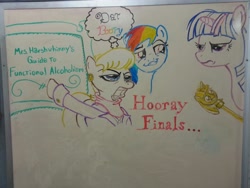 Size: 1280x960 | Tagged: safe, artist:keirish, imported from derpibooru, ms. harshwhinny, rainbow dash, twilight sparkle, chalkboard, exploitable meme, meme, ms. harshwhinny's professional chalkboard, obligatory pony, smugdash, twilight scepter, whiteboard
