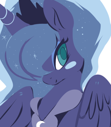 Size: 700x800 | Tagged: dead source, safe, artist:clockworkquartet, imported from derpibooru, princess luna, alicorn, pony, bust, female, hair over one eye, looking at you, mare, portrait, solo