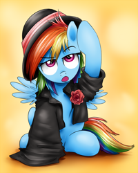 Size: 700x875 | Tagged: safe, artist:xioade, imported from derpibooru, rainbow dash, clothes, female, rainbow dash always dresses in style, rose, solo