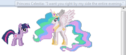 Size: 408x180 | Tagged: safe, imported from derpibooru, princess celestia, twilight sparkle, alicorn, pony, unicorn, the best night ever, desktop ponies, female, lesbian, pixel art, shipping, twilestia