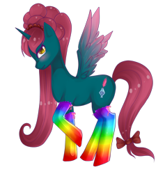 Size: 1280x1352 | Tagged: safe, artist:twigileia, imported from derpibooru, oc, oc only, oc:empress lace, alicorn, pony, alicorn oc, clothes, rainbow socks, simple background, socks, solo, striped socks, tail bow, transparent background