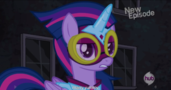 Size: 1152x608 | Tagged: safe, imported from derpibooru, screencap, masked matter-horn, twilight sparkle, alicorn, pony, power ponies (episode), female, mare, meme, power ponies, solo, twilight sparkle (alicorn), youtube caption