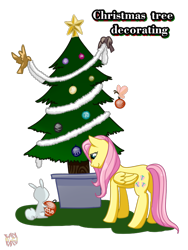 Size: 600x800 | Tagged: safe, artist:norang94, imported from derpibooru, angel bunny, fluttershy, christmas, christmas tree, tree