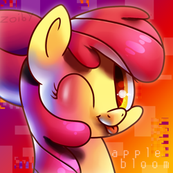 Size: 1000x1000 | Tagged: safe, artist:zoiby, imported from derpibooru, apple bloom, :p, adorabloom, cute, female, looking at you, portrait, smiling, solo, tongue out, wink