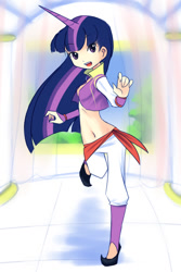 Size: 720x1080 | Tagged: safe, artist:drantyno, imported from derpibooru, twilight sparkle, human, belly button, belly dancer, belly dancer outfit, female, horned humanization, humanized, light skin, midriff, solo