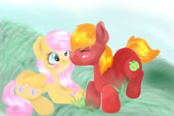 Size: 600x400 | Tagged: safe, artist:sonoma89, imported from derpibooru, big macintosh, fluttershy, earth pony, pony, fluttermac, male, nuzzling, shipping, stallion, straight
