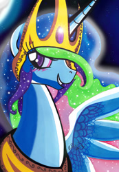 Size: 386x559 | Tagged: safe, artist:aurora-chiaro, imported from derpibooru, princess celestia, female, nightmare, solo